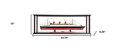 15" Black and Red Solid Wood Hand Painted RMS Queen Mary Large Display Case Model Boat