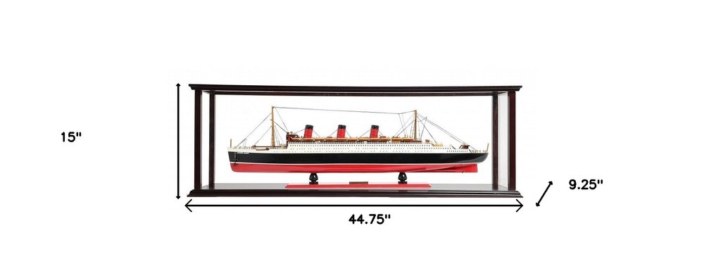15" Black and Red Solid Wood Hand Painted RMS Queen Mary Large Display Case Model Boat HomeRoots