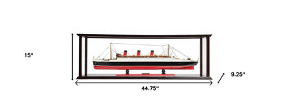 15" Black and Red Solid Wood Hand Painted RMS Queen Mary Large Display Case Model Boat HomeRoots