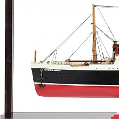 15" Black and Red Solid Wood Hand Painted RMS Queen Mary Large Display Case Model Boat HomeRoots