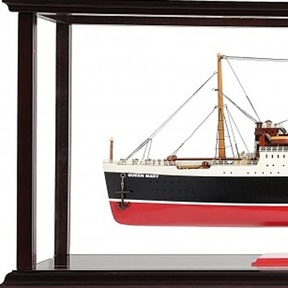 15" Black and Red Solid Wood Hand Painted RMS Queen Mary Large Display Case Model Boat HomeRoots