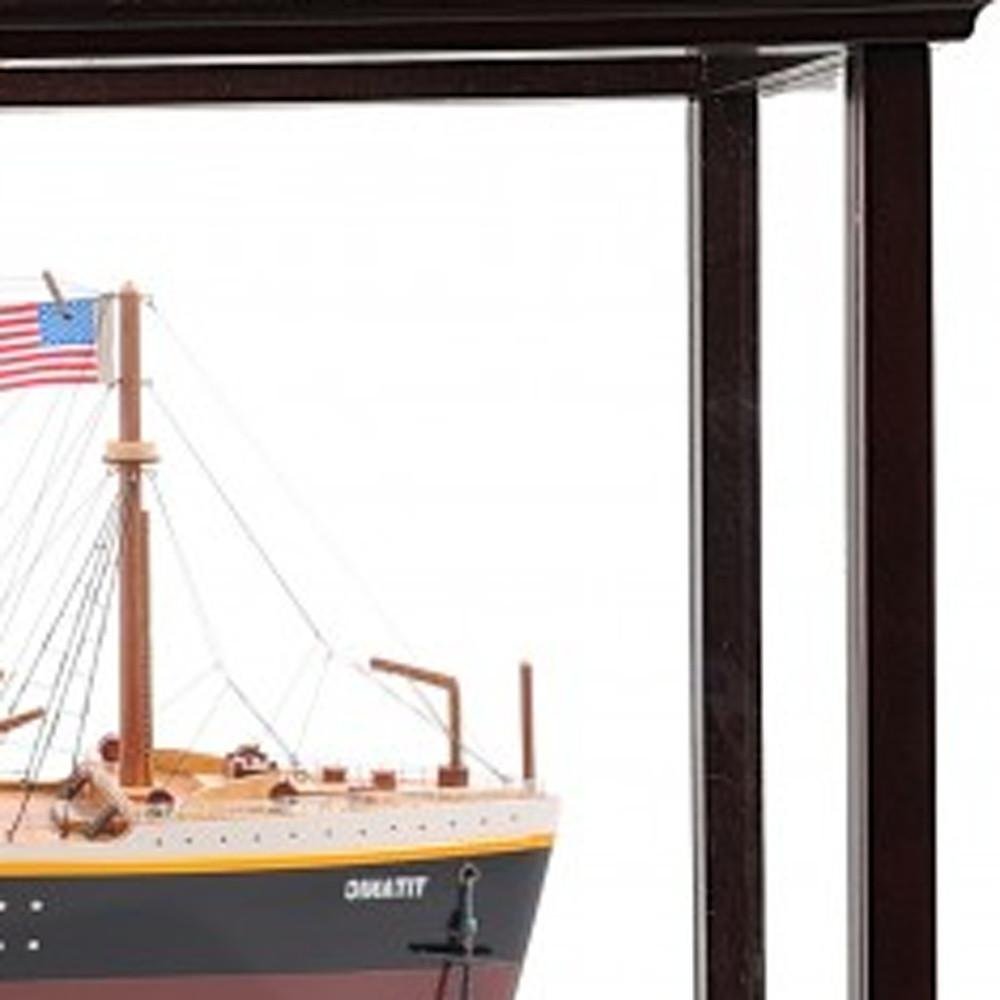 15" Black and Red Solid Wood Hand Painted 1912 RMS Titanic Large Display Case Model Boat HomeRoots