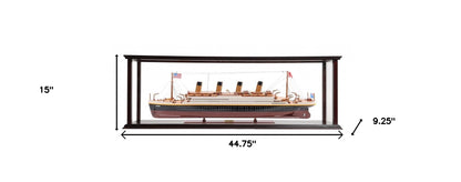 15" Black and Red Solid Wood Hand Painted 1912 RMS Titanic Large Display Case Model Boat