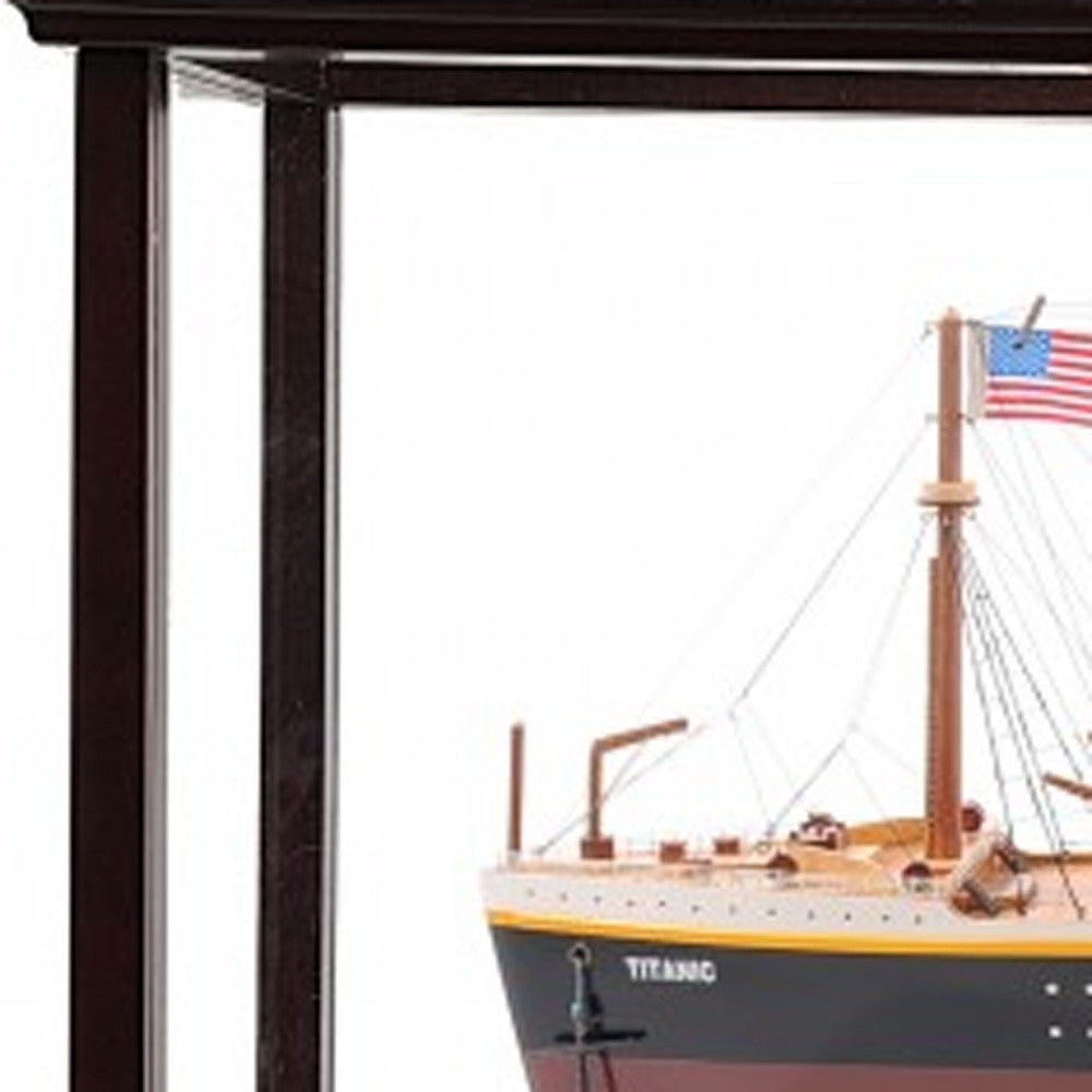 15" Black and Red Solid Wood Hand Painted 1912 RMS Titanic Large Display Case Model Boat