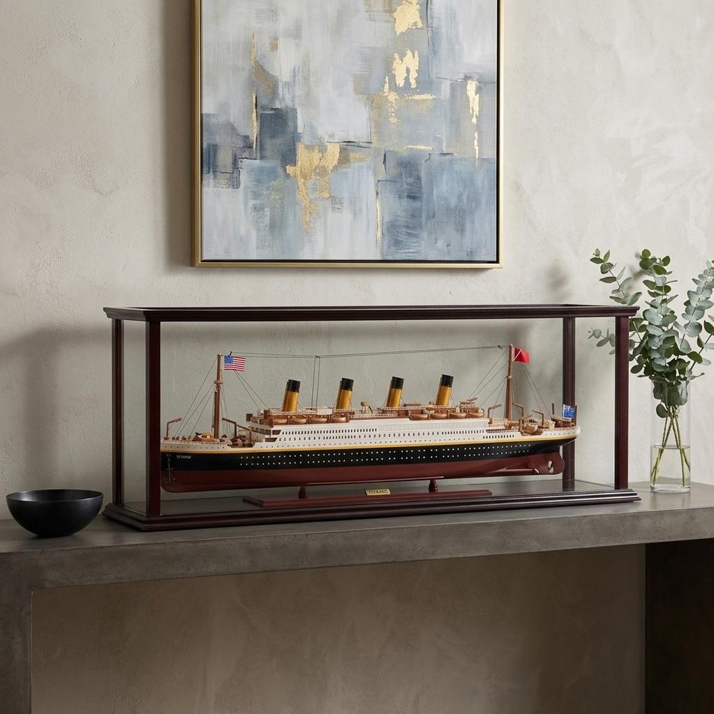 15" Black And Red Solid Wood Hand Painted Boat Model Boat — view 5