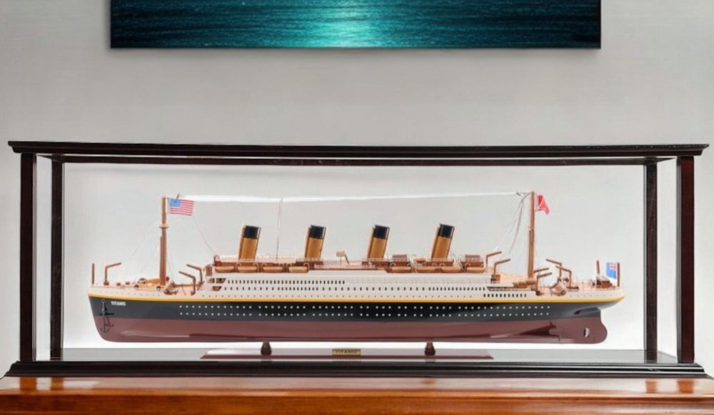 15" Black and Red Solid Wood Hand Painted 1912 RMS Titanic Large Display Case Model Boat HomeRoots