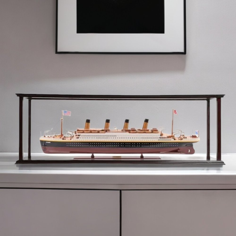 16" Black and Red Solid Wood Hand Painted 1912 RMS Titanic Medium Display Case Model Boat HomeRoots