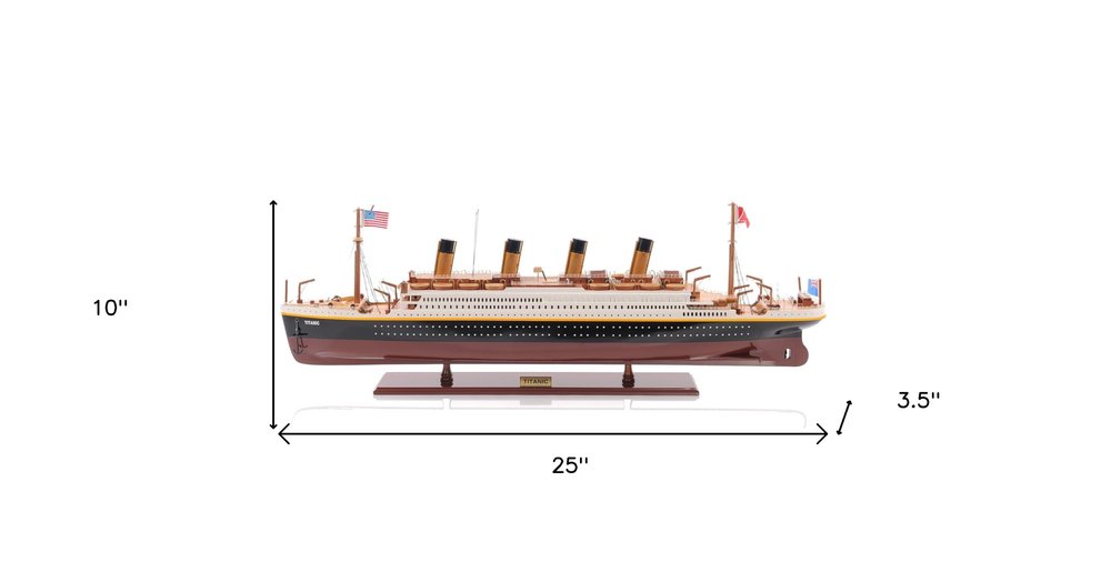 10" Black and Red Solid Wood Hand Painted 1912 RMS Titanic Small Model Boat — view 6