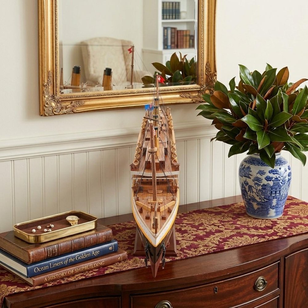 10" Black and Red Solid Wood Hand Painted 1912 RMS Titanic Small Model Boat — view 9