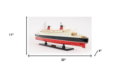 11" Black and Red SS France Boat Hand Painted Decorative Boat HomeRoots
