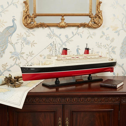 11" Black and Red SS France Boat Hand Painted Decorative Boat HomeRoots