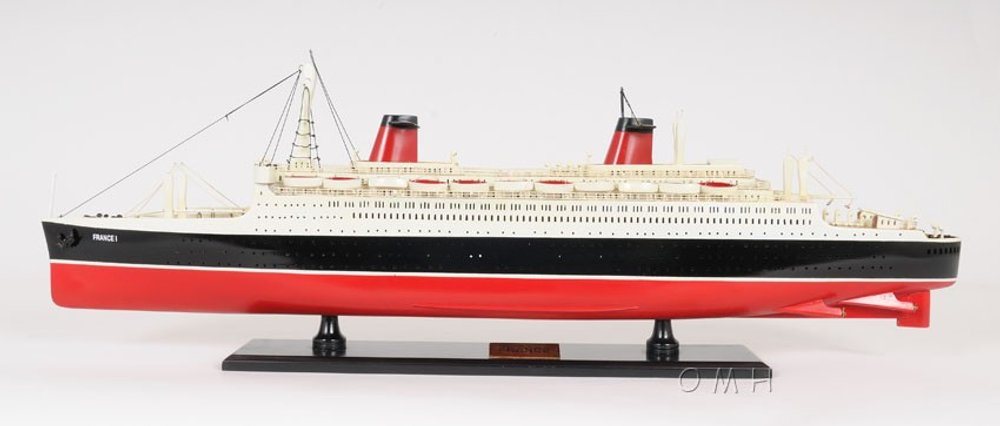 11" Black and Red SS France Boat Hand Painted Decorative Boat HomeRoots
