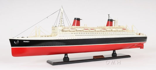 11" Black and Red SS France Boat Hand Painted Decorative Boat HomeRoots