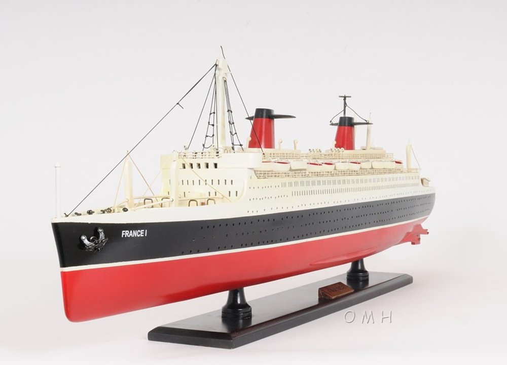 11" Black and Red SS France Boat Hand Painted Decorative Boat HomeRoots