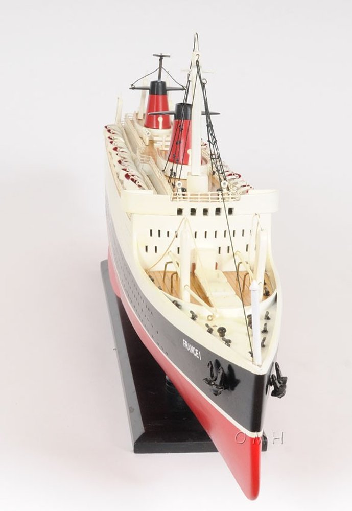 11" Black and Red SS France Boat Hand Painted Decorative Boat HomeRoots
