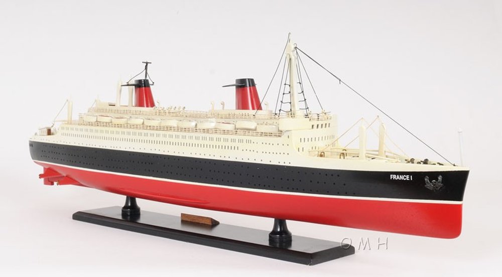 11" Black and Red SS France Boat Hand Painted Decorative Boat HomeRoots