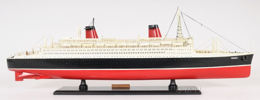 11" Black and Red SS France Boat Hand Painted Decorative Boat HomeRoots