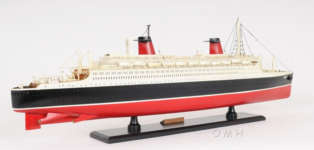 11" Black and Red SS France Boat Hand Painted Decorative Boat HomeRoots