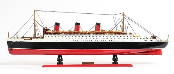 5" Black and Red Solid Wood Hand Painted RMS Queen Mary Model Boat