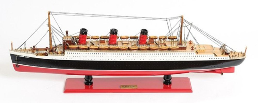 5" Black and Red Solid Wood Hand Painted RMS Queen Mary Model Boat — view 8