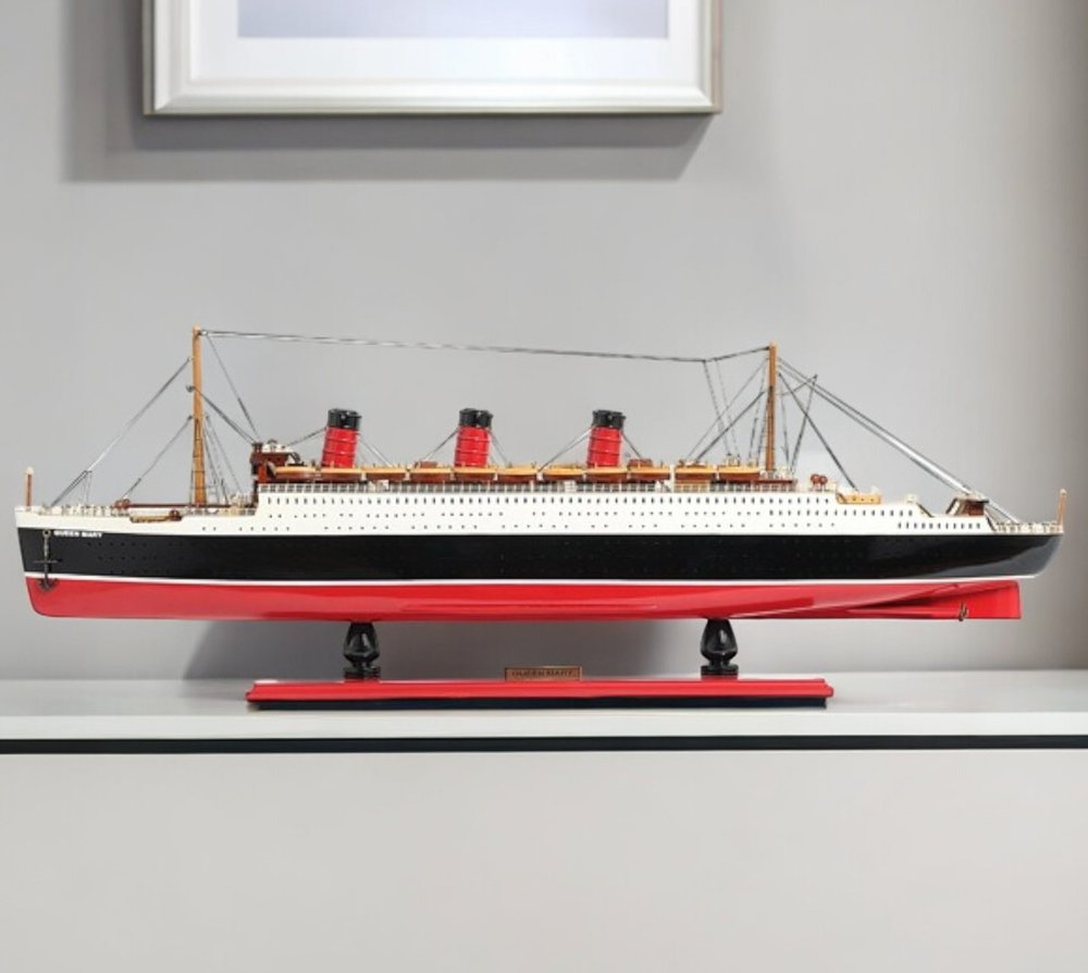 5" Black and Red Solid Wood Hand Painted RMS Queen Mary Model Boat HomeRoots