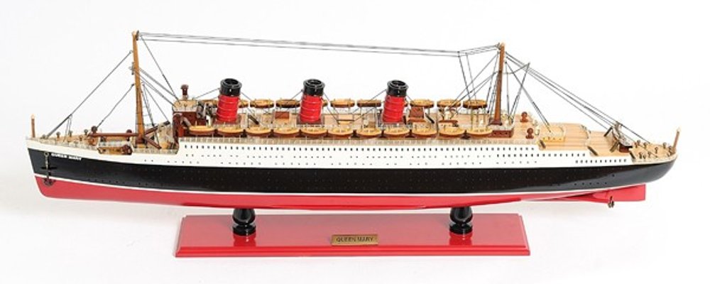 5" Black and Red Solid Wood Hand Painted RMS Queen Mary Model Boat HomeRoots