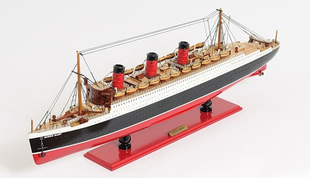5" Black and Red Solid Wood Hand Painted RMS Queen Mary Model Boat HomeRoots