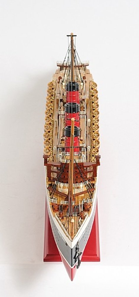5" Black and Red Solid Wood Hand Painted RMS Queen Mary Model Boat — view 4