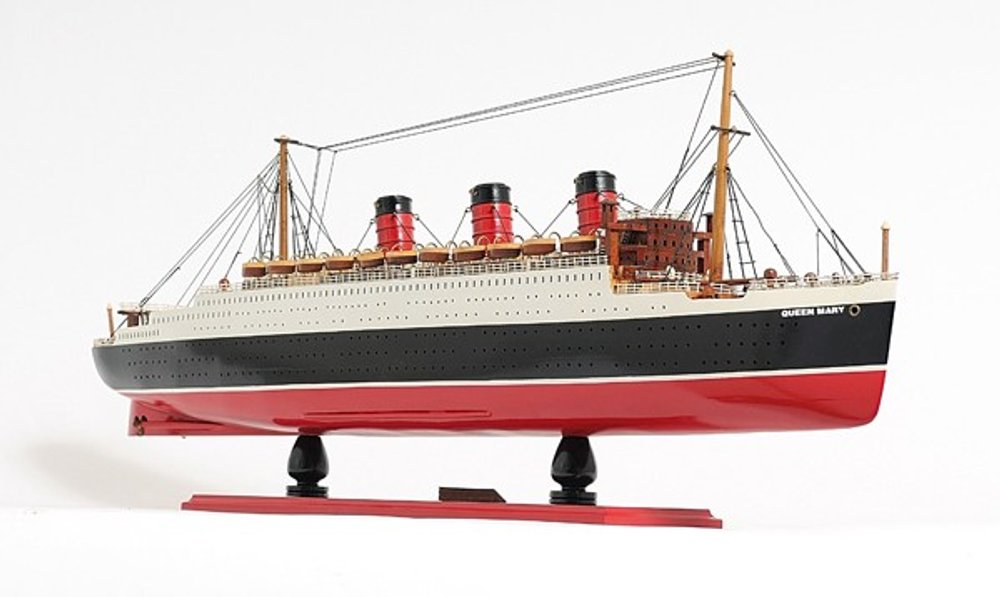 5" Black and Red Solid Wood Hand Painted RMS Queen Mary Model Boat HomeRoots