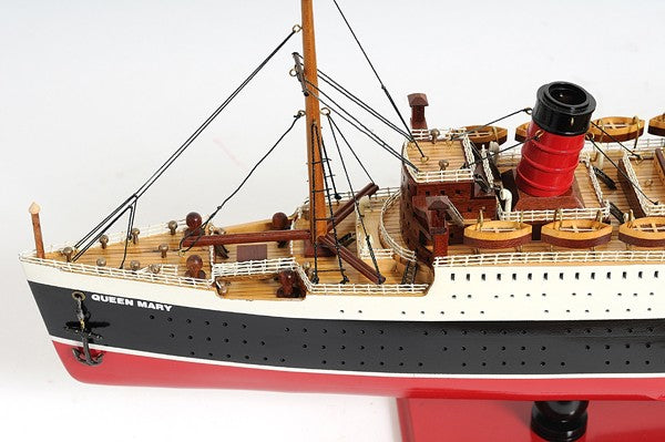 5" Black and Red Solid Wood Hand Painted RMS Queen Mary Model Boat