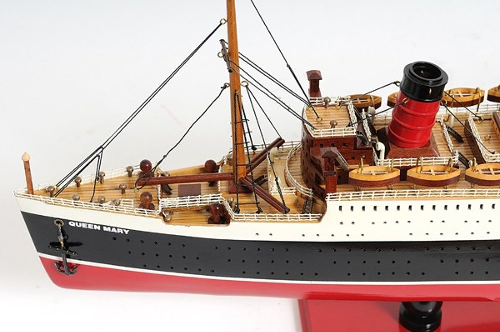5" Black and Red Solid Wood Hand Painted RMS Queen Mary Model Boat — view 5