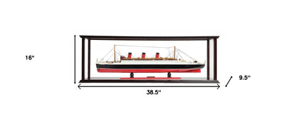 16" Black and Red Solid Wood Hand Painted RMS Queen Mary Medium Display Case Model Boat