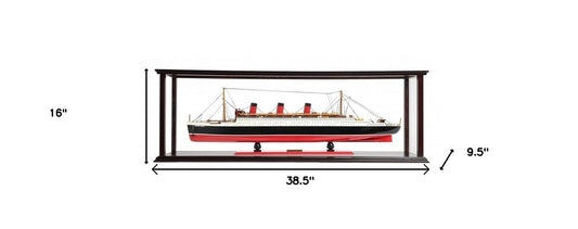16" Black and Red Solid Wood Hand Painted RMS Queen Mary Medium Display Case Model Boat HomeRoots