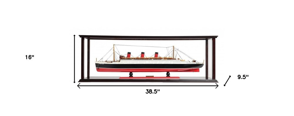16" Black and Red Solid Wood Hand Painted RMS Queen Mary Medium Display Case Model Boat HomeRoots