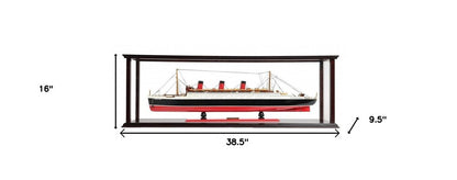 16" Black and Red Solid Wood Hand Painted RMS Queen Mary Medium Display Case Model Boat HomeRoots