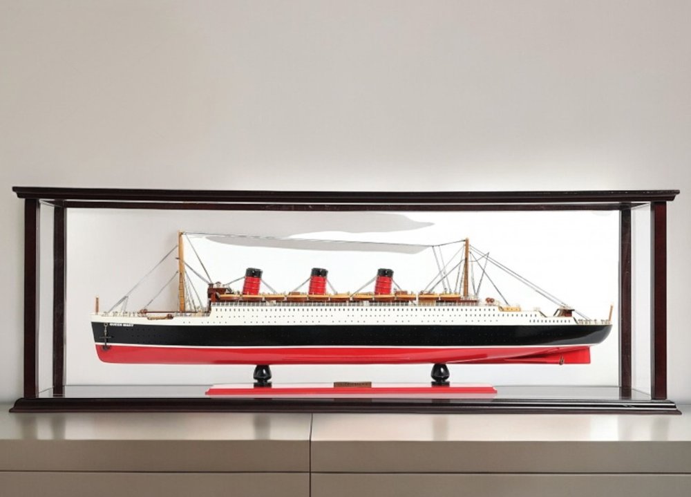 16" Black and Red Solid Wood Hand Painted RMS Queen Mary Medium Display Case Model Boat HomeRoots