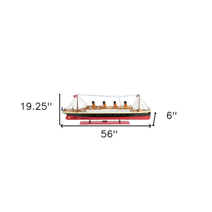 19" Black And Red Solid Wood Hand Painted Model Boat