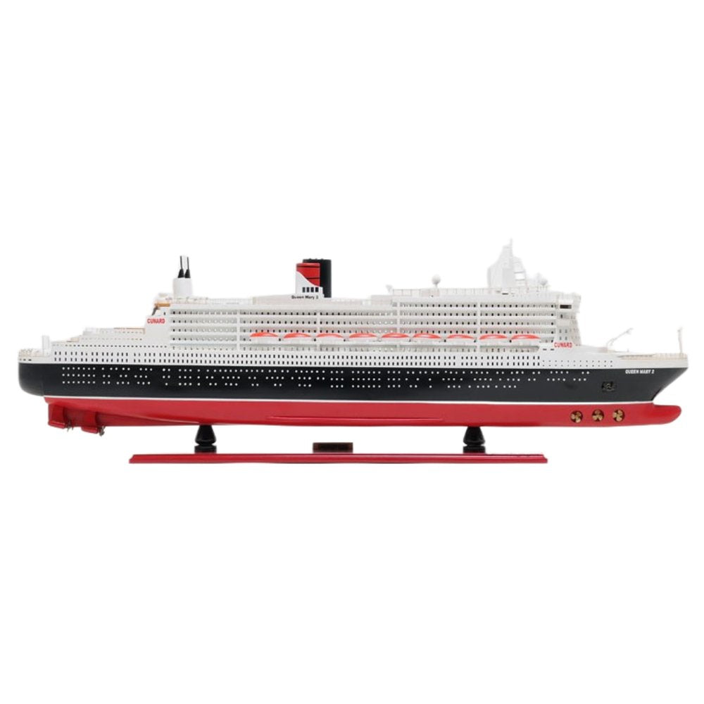 13" Black and Red RMS Queen Mary II Large Boat Hand Painted Decorative Boat HomeRoots
