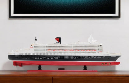 13" Black and Red RMS Queen Mary II Large Boat Hand Painted Decorative Boat HomeRoots