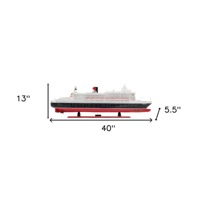 13" Black and Red RMS Queen Mary II Large Boat Hand Painted Decorative Boat