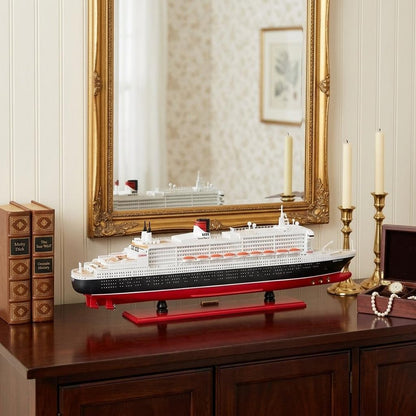 13" Black and Red RMS Queen Mary II Large Boat Hand Painted Decorative Boat HomeRoots