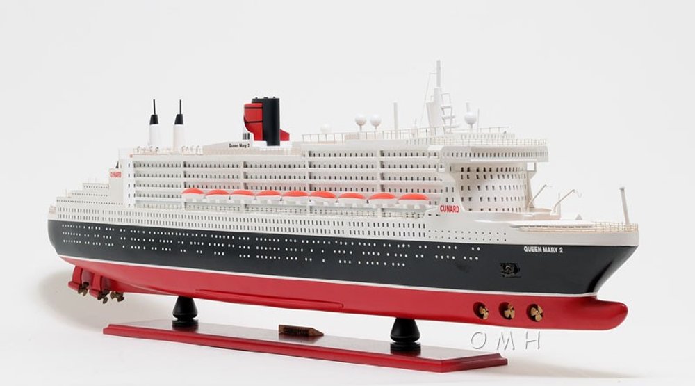 13" Black and Red RMS Queen Mary II Large Boat Hand Painted Decorative Boat HomeRoots