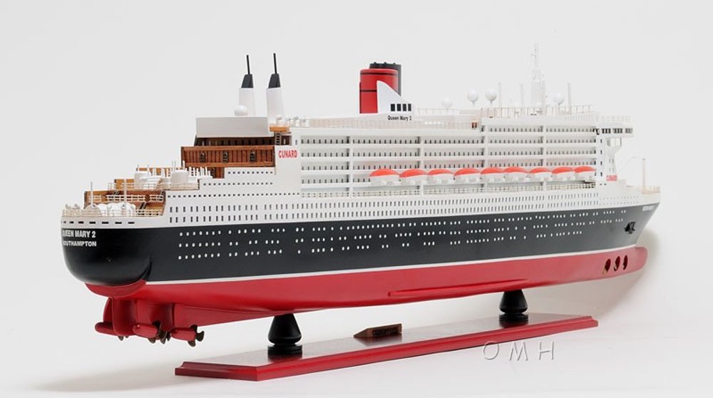 13" Black and Red RMS Queen Mary II Large Boat Hand Painted Decorative Boat HomeRoots