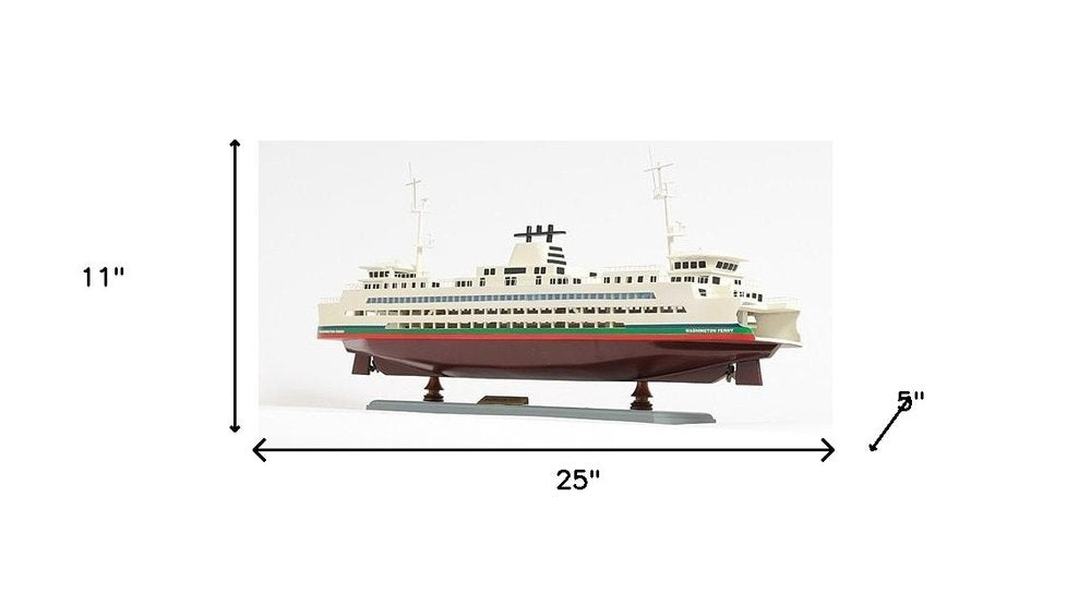11" Brown and White Washington Ferry Boat Hand Painted Decorative Boat HomeRoots