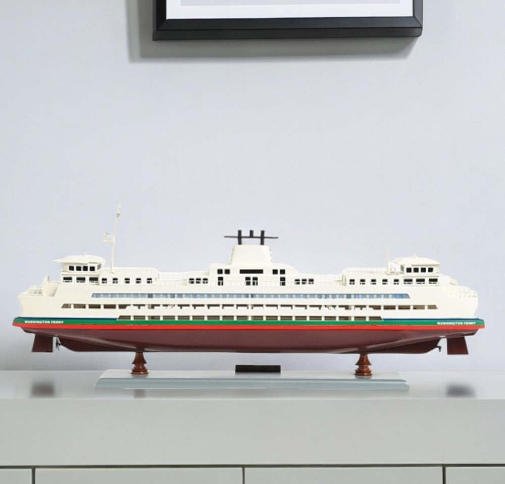 11" Brown and White Washington Ferry Boat Hand Painted Decorative Boat HomeRoots