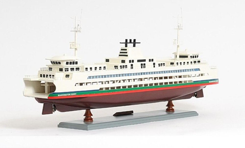 11" Brown and White Washington Ferry Boat Hand Painted Decorative Boat — view 9