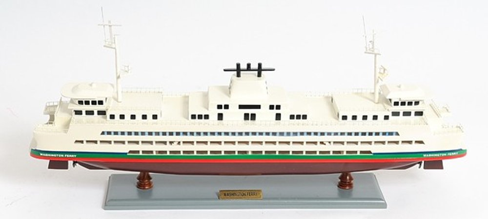 11" Brown and White Washington Ferry Boat Hand Painted Decorative Boat — view 1