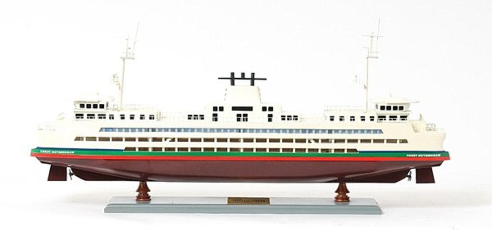 11" Brown and White Washington Ferry Boat Hand Painted Decorative Boat — view 12