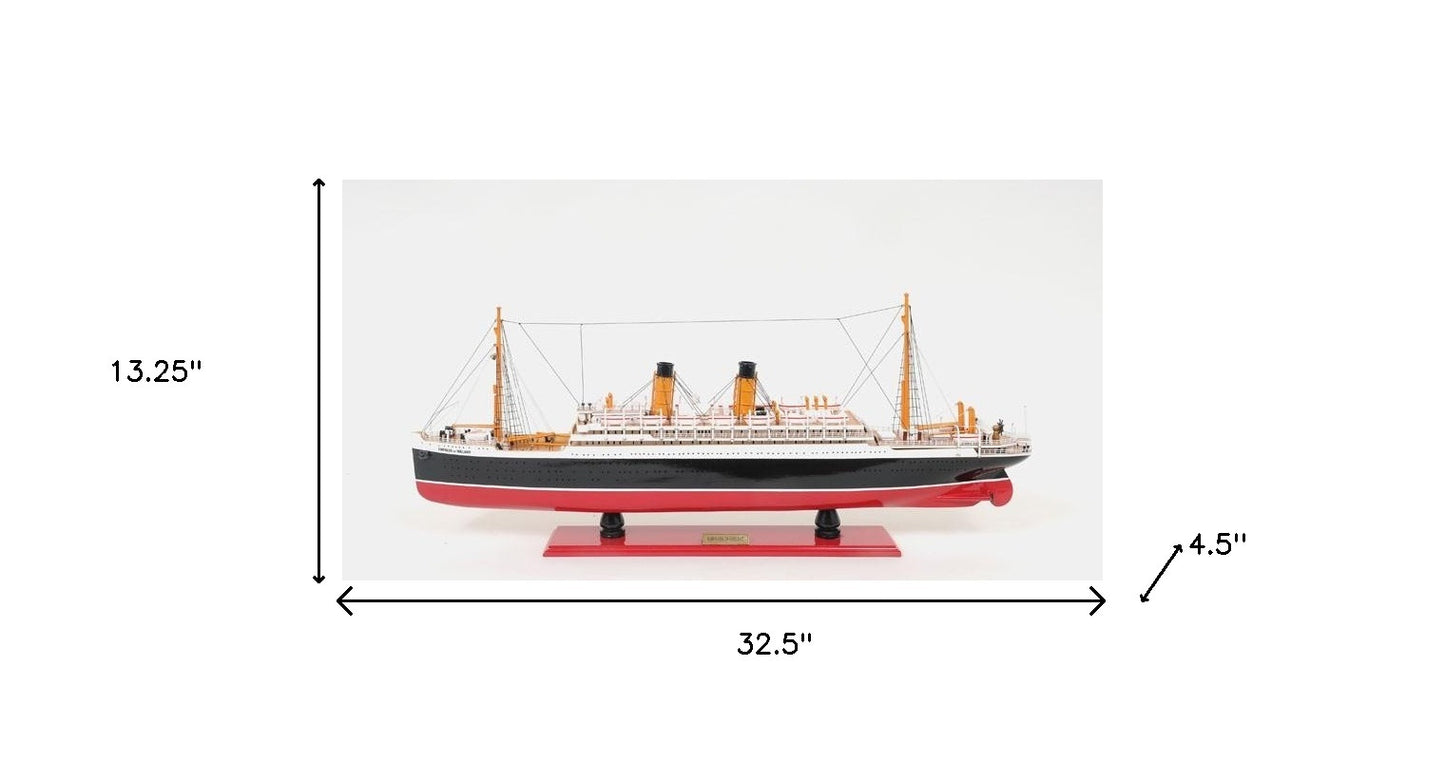 13" Black and Red Solid Wood Hand Painted RMS Empress of Ireland Model Boat