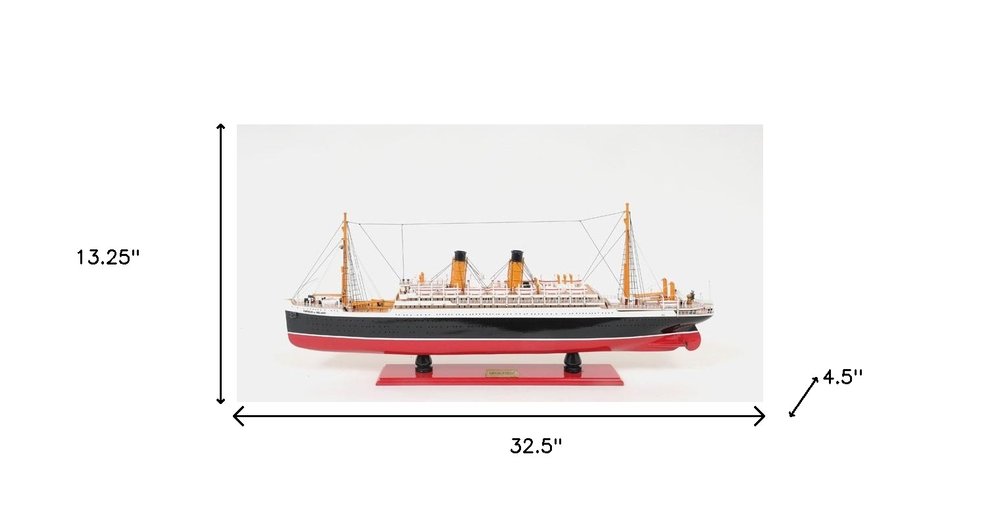 13" Black and Red Solid Wood Hand Painted RMS Empress of Ireland Model Boat HomeRoots